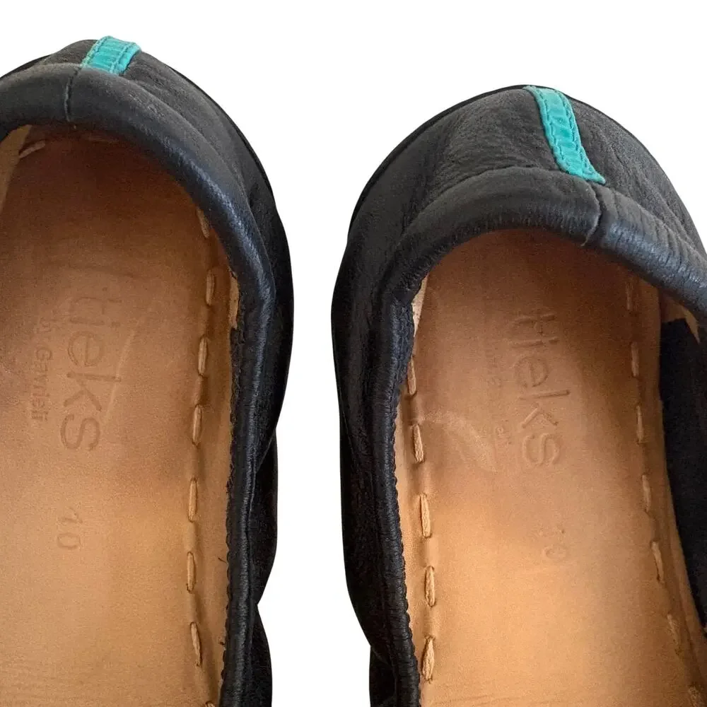 TIEKS Black Italian Nappa Leather Soft Ballet Flats Luxury Minimalist MSRP $210